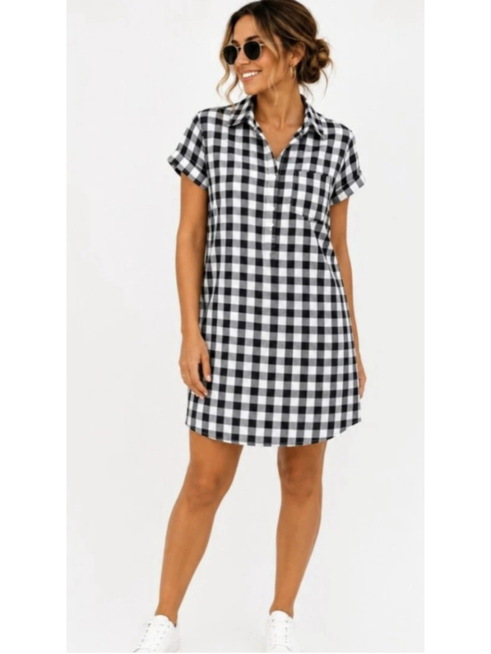 J.Crew Cotton Gingham Check Black & White Shirt Dress XS